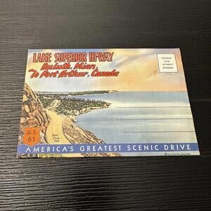 Vintage Lake Superior HI-Way Duluth,Minn.To Port Arthur Canada Postcard Foldout